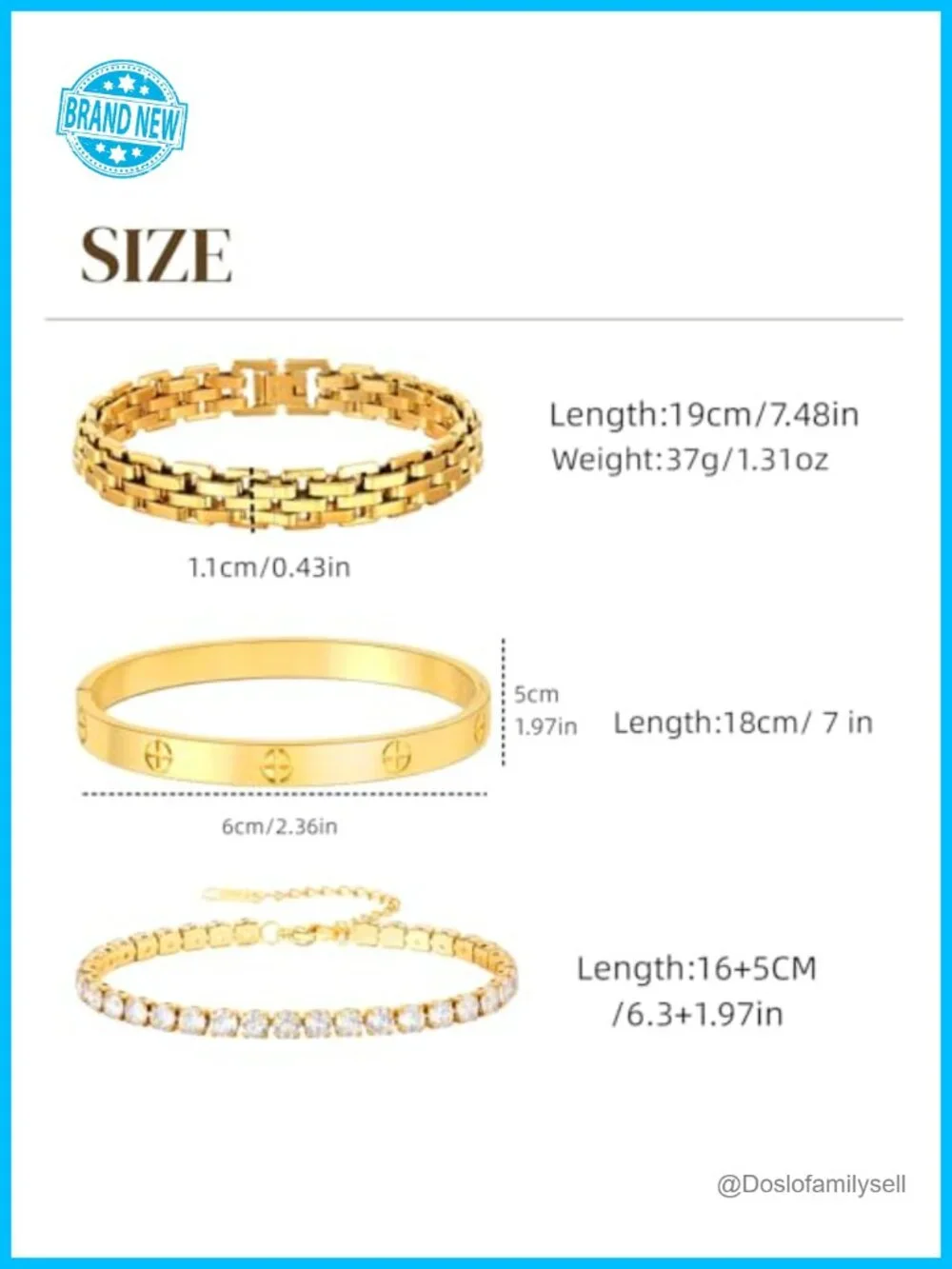 18K Gold Plated CZ Bangle Set Stainless Steel Love Bracelets